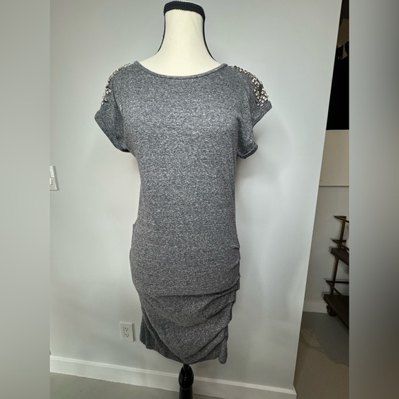 Maje Dresses & Skirts - Maje Grey Jersey Dress – Embellished Shoulders, Size 1